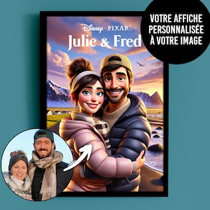 Póster Disney Pixar personalización ilustración retrato pareja familia regalo día de San Valentín Navidad cumpleaños pintura marco