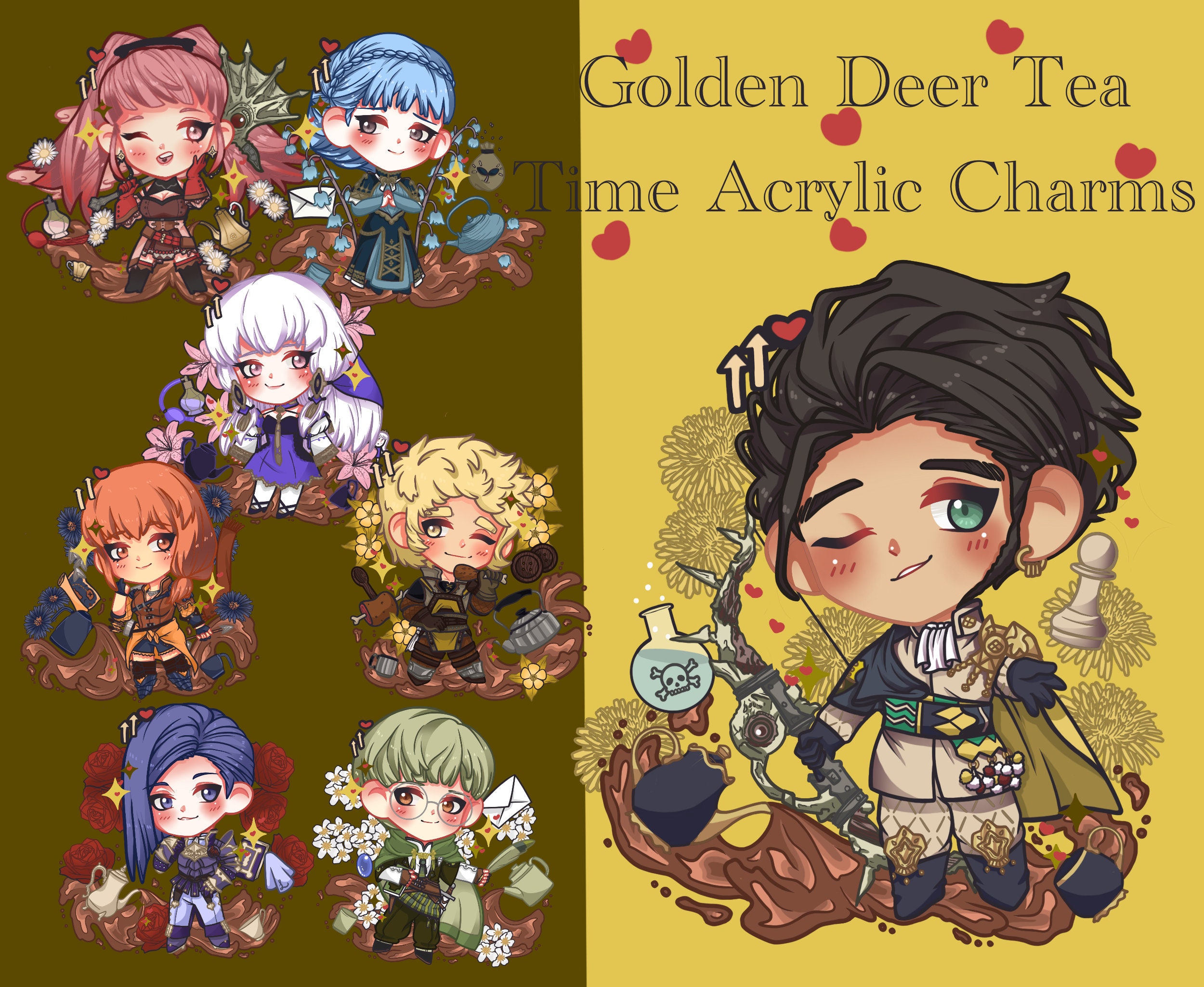 FE3H Golden Deer Tea Time Inch Acrylic Charms - Etsy FE3H Golden Deer Tea Time Inch Acrylic Charms - Etsy
