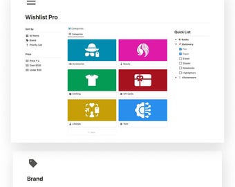 Plantilla de lista de deseos de Notion, seguimiento de compras (descarga digital)