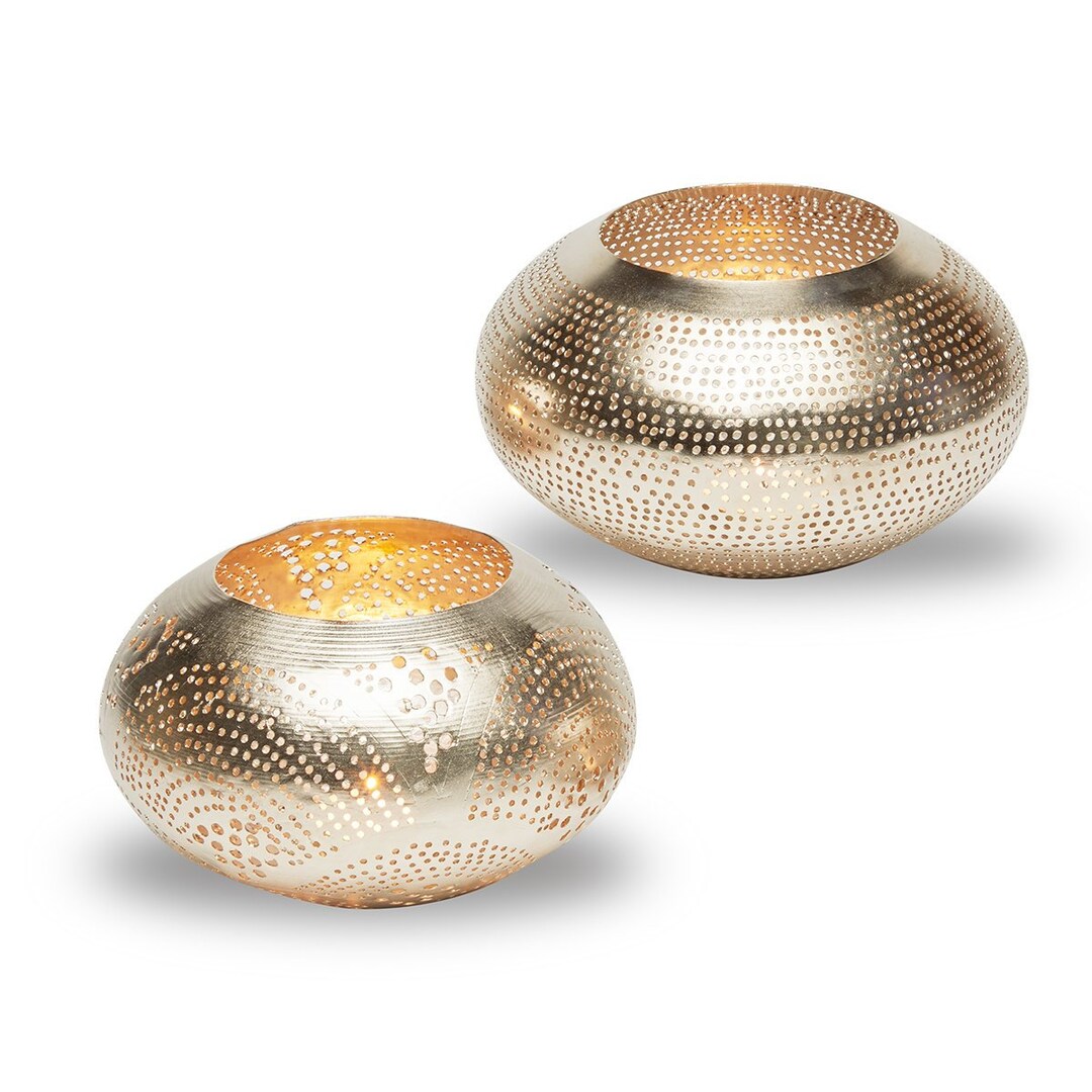 Set of Two Silver Tea Light Holders Oval Brass Tea Light Etsy