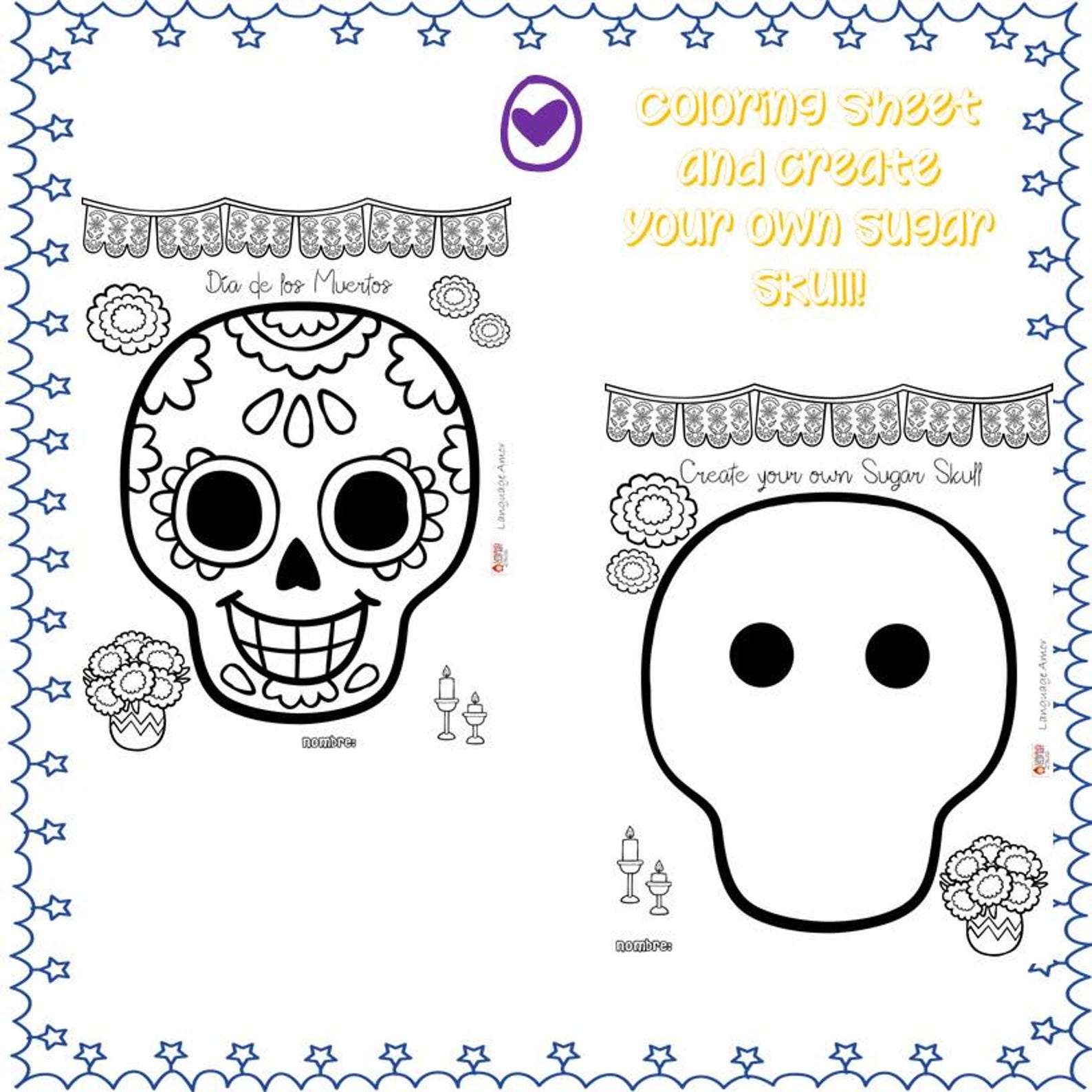 Sugar Skull Coloring Sheet and Create Your Own Sugar Skull - Etsy