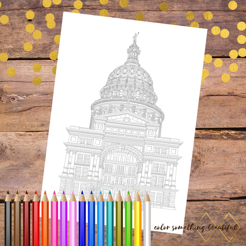Texas Capitol Coloring Page Adult Coloring Page Coloring | Etsy