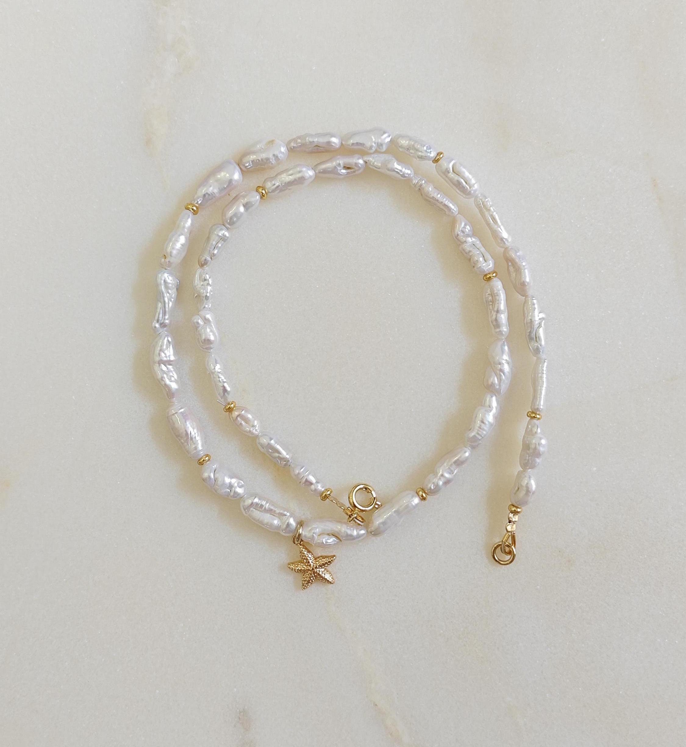 Gold Beach Charm Necklace For Women - Seashell, Starfish & Pearl Surfer Style Layered Necklace