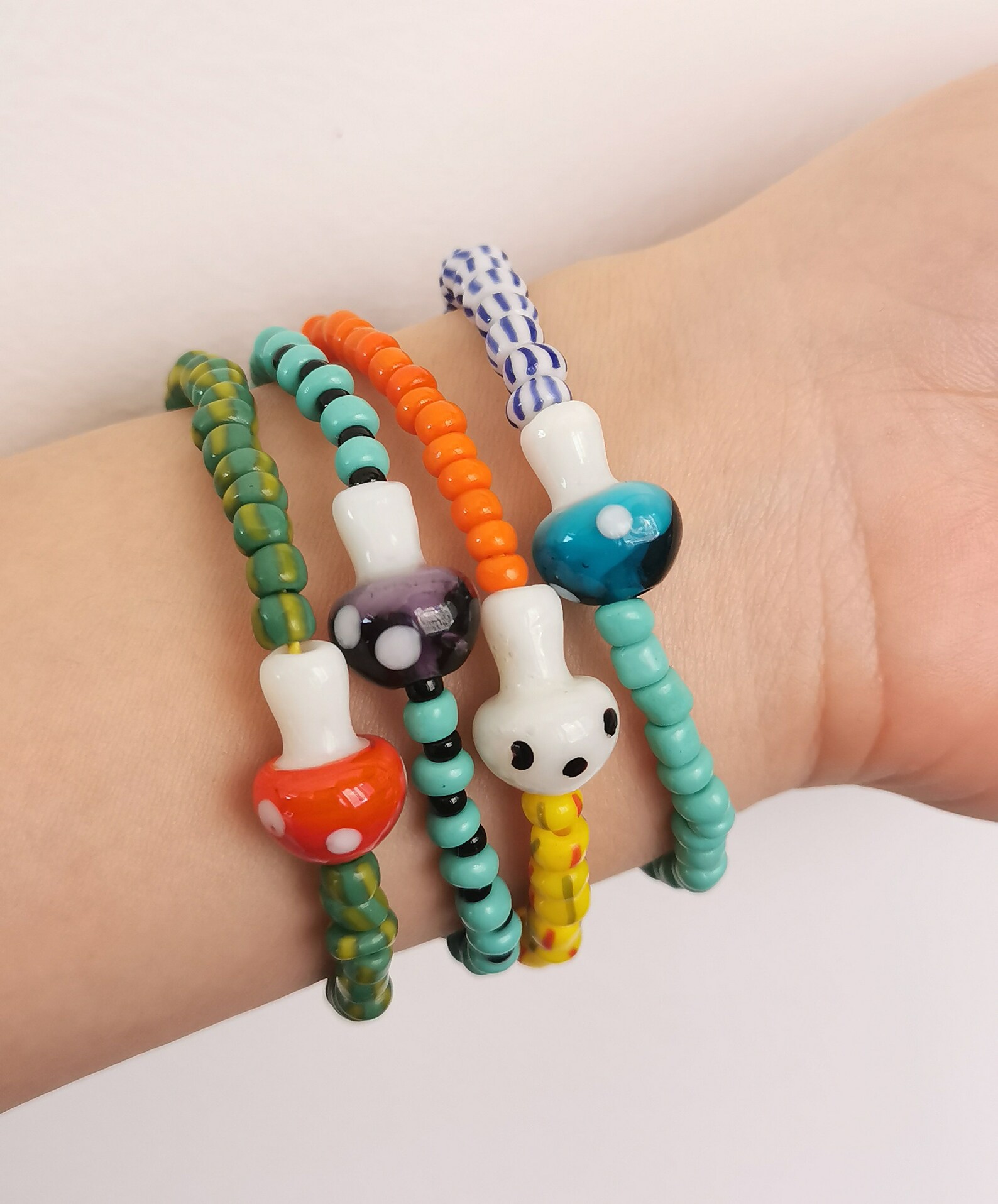 Mushroom bracelet setglass beaded stretch braceletsummer Etsy