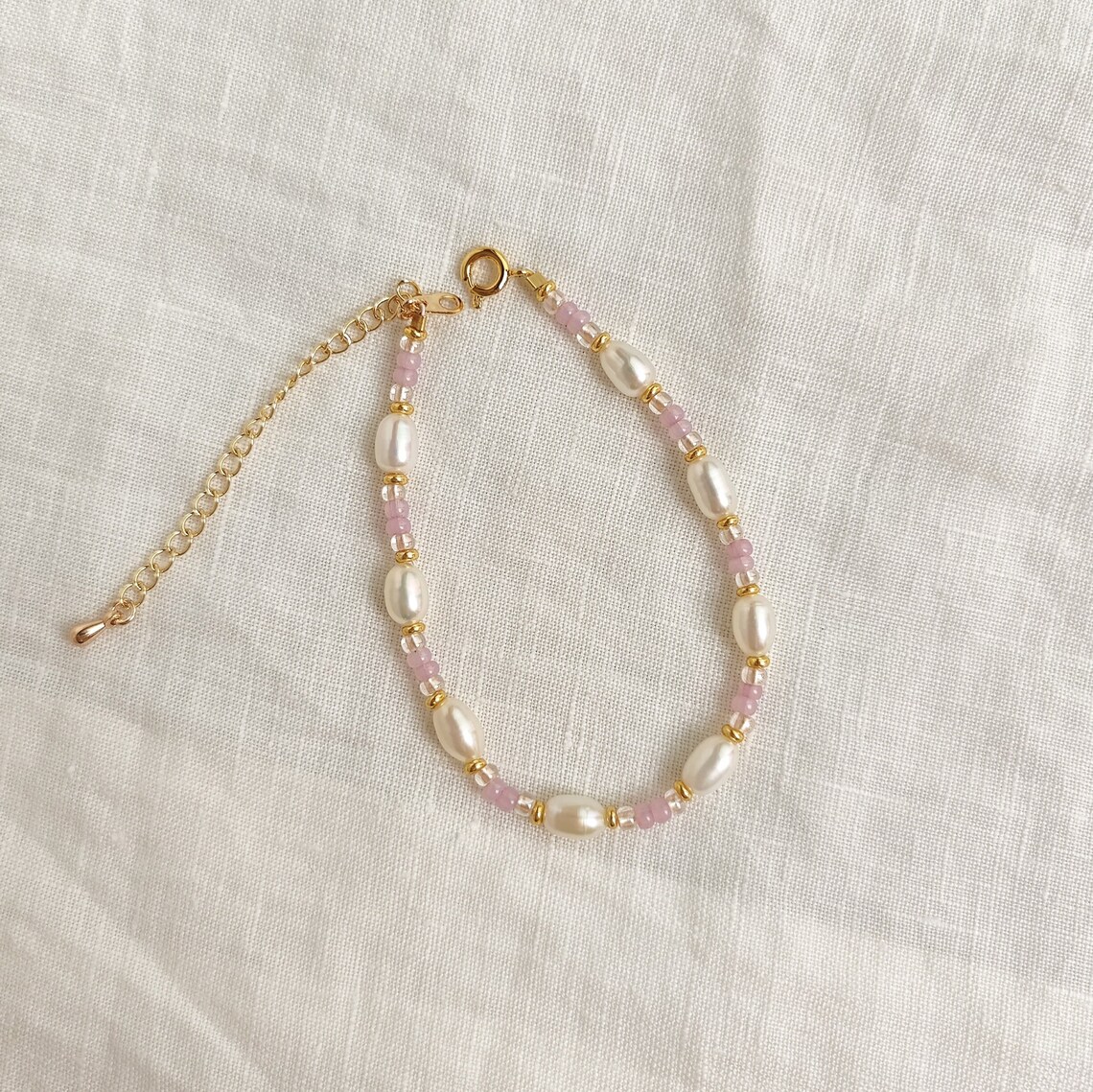 Handmade Pearl Flower Bracelet Set, Pink and Purple Seed Bead Bracelet ...