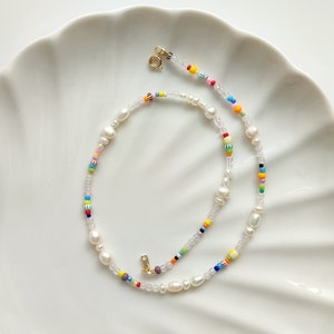 Handgemaakte parel en roze kristallen ketting, ketting met gemengde kralen, ketting met verschillende kralen, armbandenset, sieradencadeau-idee voor vrouwen/haar/vrouw Necklace