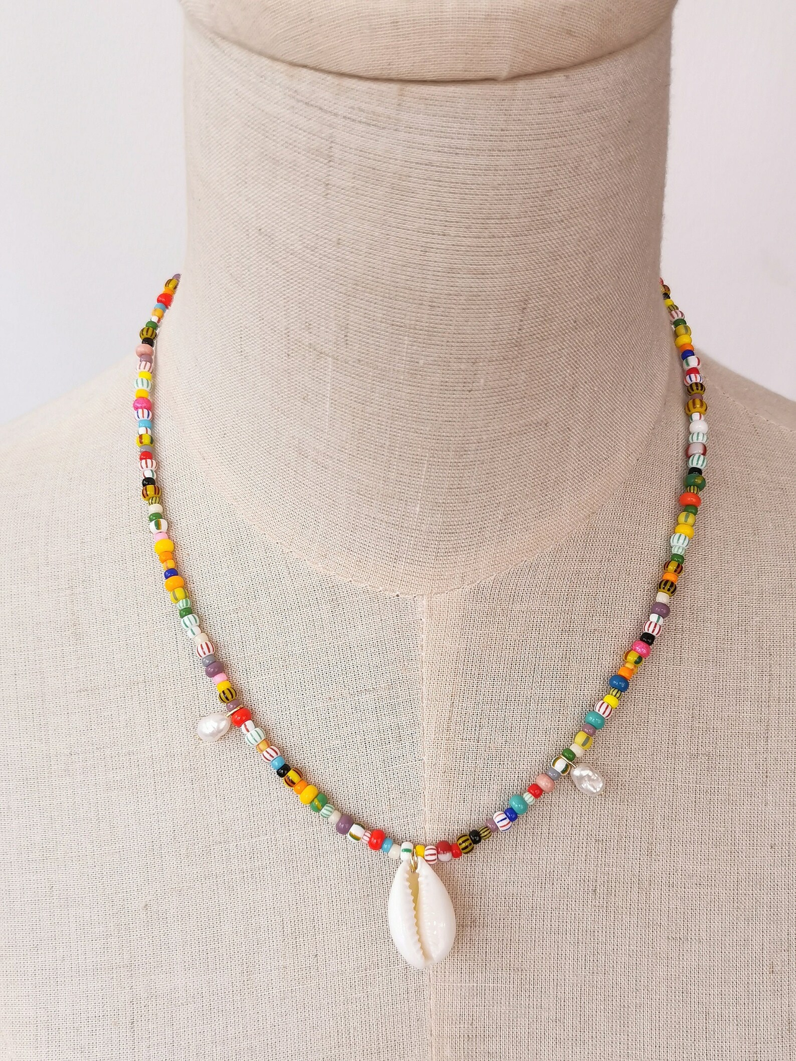 Single cowrie shell colorful beaded necklacecowrie shell Etsy