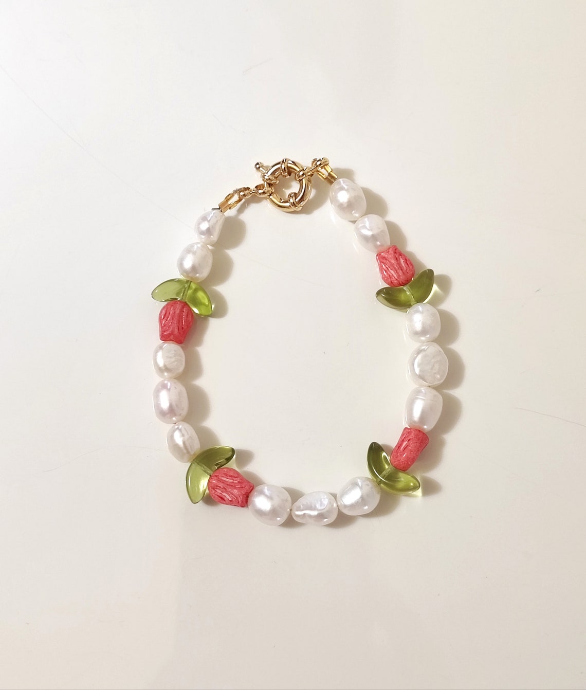 Freshwater Pearl Tulip Bracelet Real Pearl With Tulip Charm Etsy