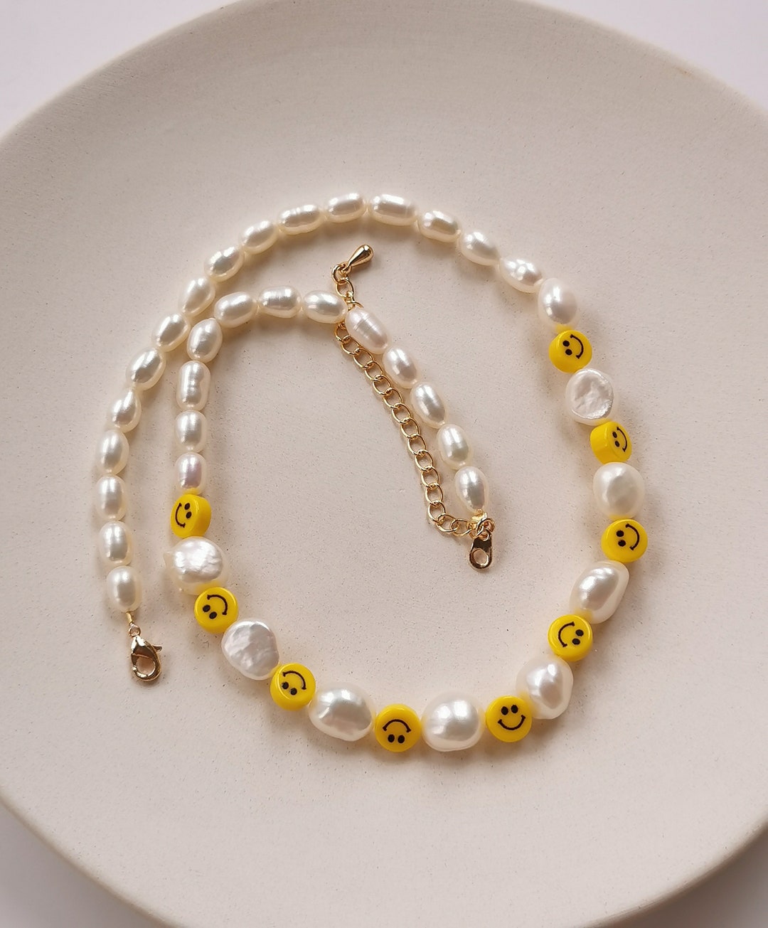 Smiley Face Freshwater Pearl Necklace Everyday Be Happy - Etsy