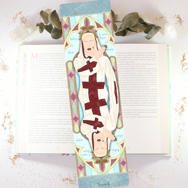 Marcapáginas Bookmark Lady Gaga, lectura, marcador, separador libro, Fanart, bookshelf, fandom, Little Monsters, born this way, bad romance