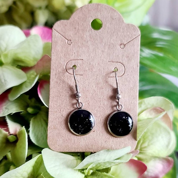 Coal Dangle Resin Earrings-Statement Earrings-Anthracite Jewelry-Coal Miner-Gift for Her-Black Circle Silver Earrings
