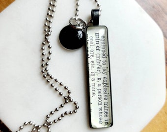 MINER coal circle resin pendant bituminous necklace word pendant