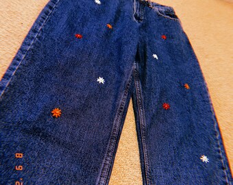 embroidered jeans etsy