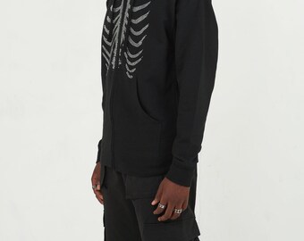 Bones Skeleton Rhinestone Hoodie Black