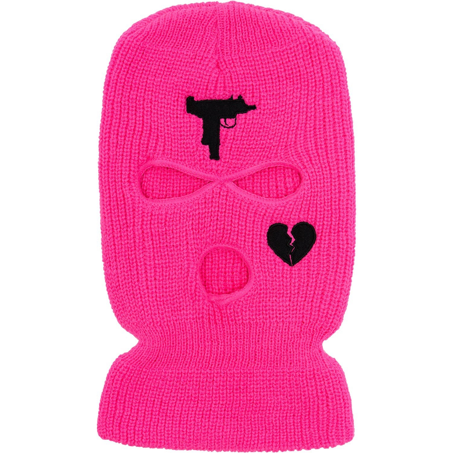 Ski Mask Pink UZI Pistol Broken Heart Embroidered Pink Cool 