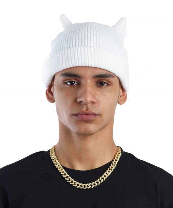 Horns Beanie - White - Etsy