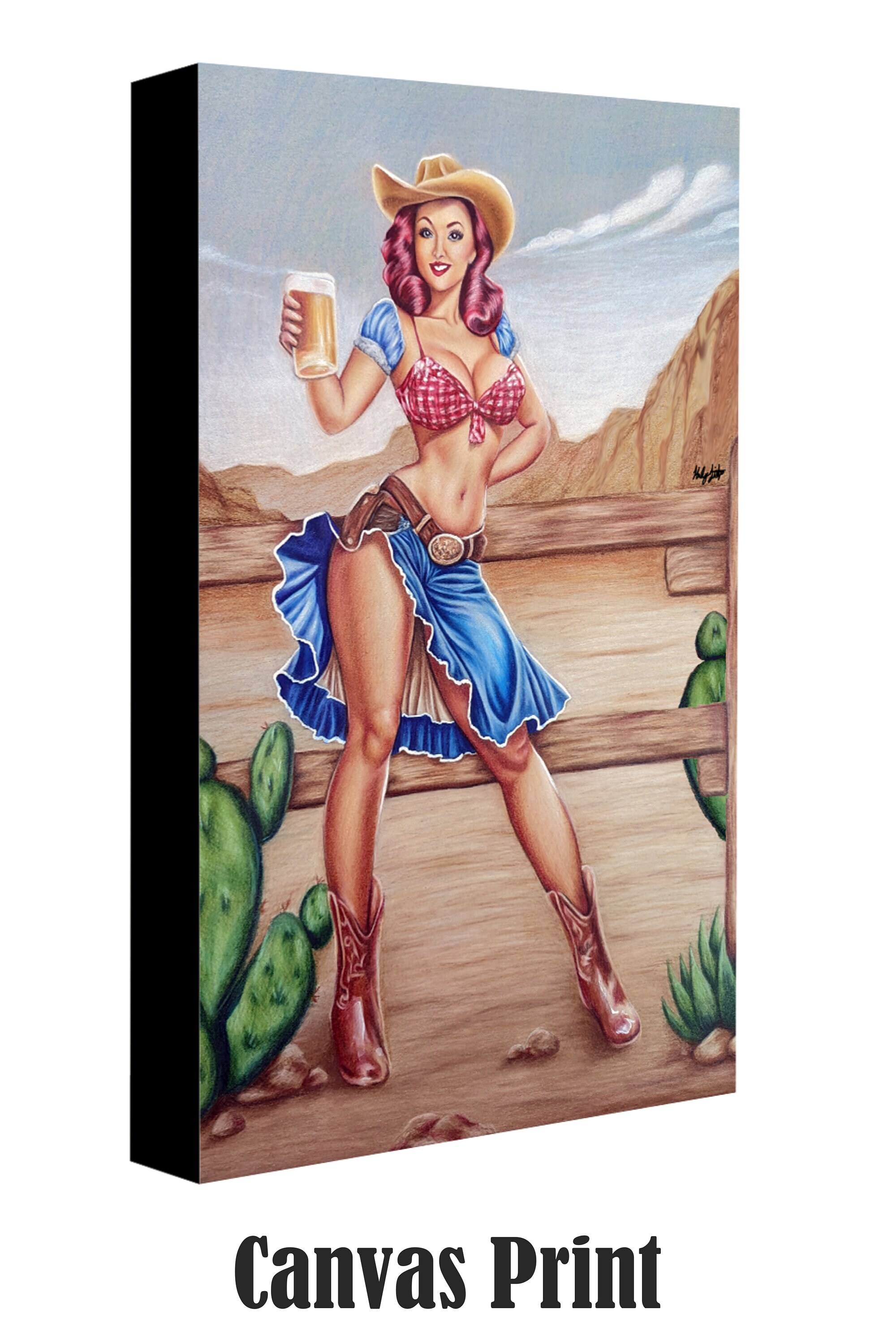Cowboy Pin up Girl Print - Etsy
