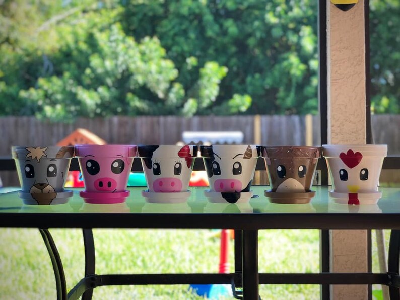 Farm Animal Terra Cotta Flower Pots Etsy