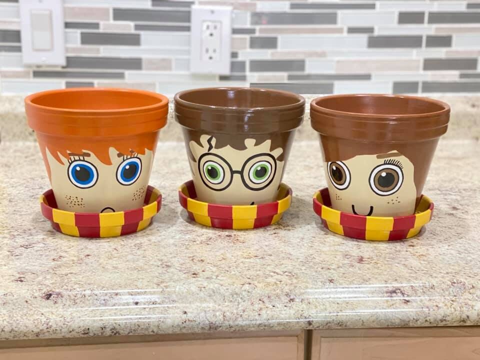 Harry Potter Themed, Hand Painted Terracotta Pot & Saucer Set, 6 Inch ...