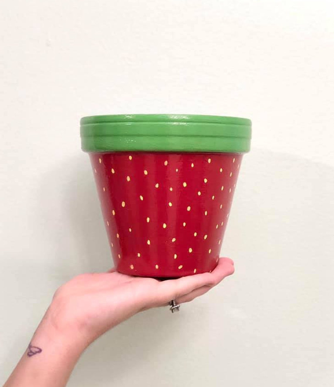 Strawberry Themed Hand Painted Terra Cotta Flower Pot, 6 Inch Planter ...