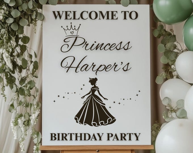 Custom Designed Princess Childrens Birthday Party Vinyl Decal- Personalised with your Details - Choose Your Font, Colour and Size