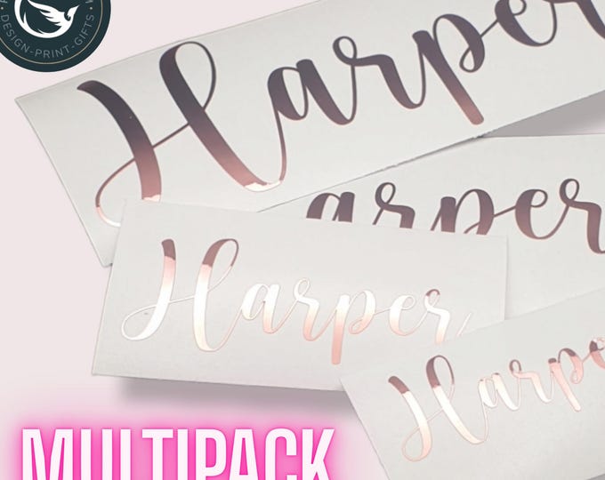 PERSONALISED VINYL STICKERS  1-3INCHS (7.62cm) Name Tags Multipack Guest List Place Cards Hen Bride Birthday Decal Wedding Favours Permanent