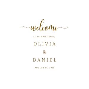 Puede incluir: Un anuncio de boda con el texto "welcome to our wedding Olivia & Daniel August 17, 2025".