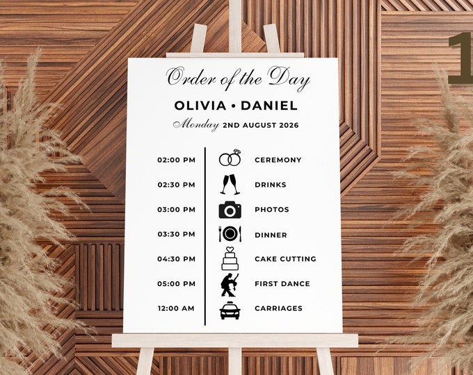 Custom Designed Wedding Timeline Order of the Day Plan Vinyl Decal- Personalised with your Details - Choose Your Font, Colour and Size