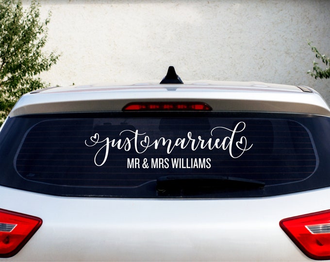 JUST MARRIED | Bridal Wedding Mr & Mrs | Removable Vinyl Decal Car Sticker