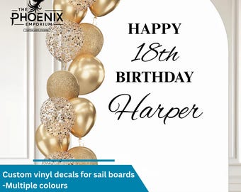 Name is Age Personalised Stickers For Sail Board | Birthday Signs Vinyl Decal Wording Balloon Arch
