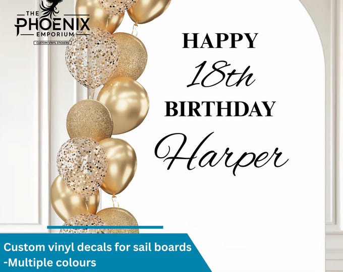 Name is Age Personalised Stickers For Sail Board | Birthday Signs Vinyl Decal Wording Balloon Arch