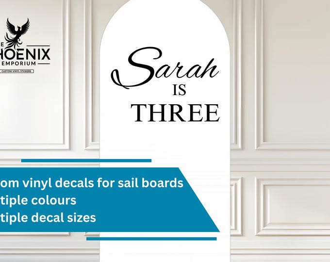 Name is Age Personalised Stickers For Sail Board | Birthday Signs Vinyl Decal Wording Balloon Arch