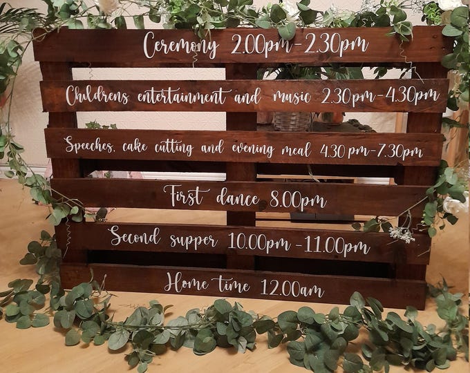 CUSTOM VINYL DECAL for Wooden Pallet Wedding Sign, Order of service, Vinyl Decal for Wooden Pallets Customised and Personalised