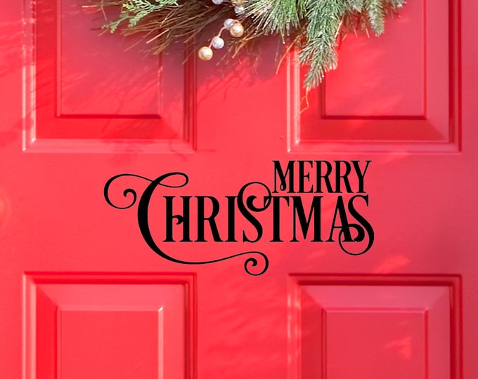 Merry Christmas Front Door Sticker | Vinyl Adhesive Glossy Wall Decal Xmas Decoration