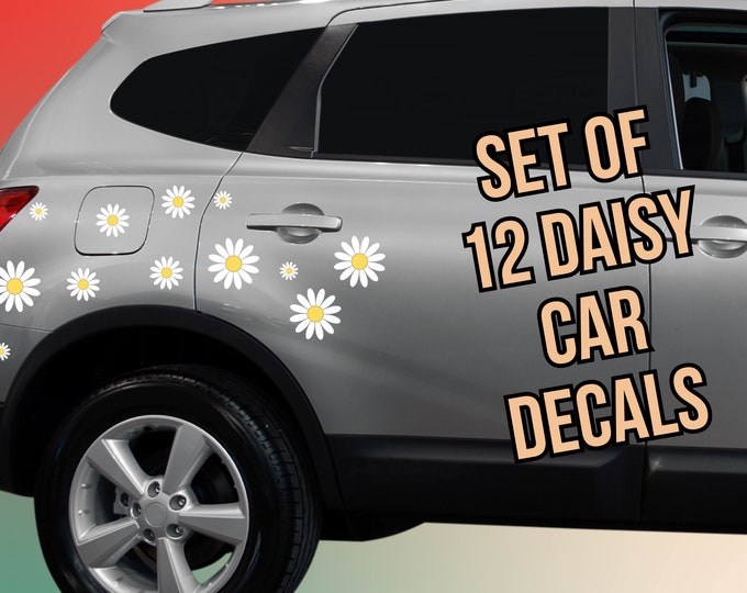Set of 12 Daisy Car Decals- Car decal, van decal, window decal, caravan decal. Multiple colour options.