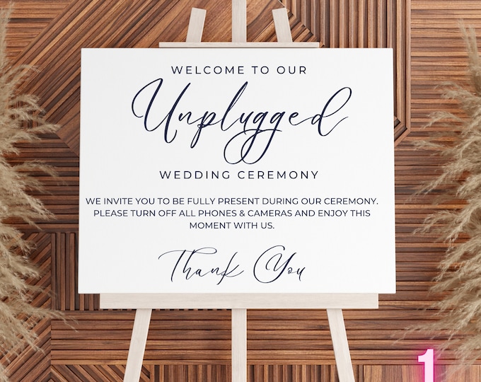 Custom Designed Wedding Unplugged Ceremony Vinyl Decal- Personalised with your Details - Choose Your Font, Colour and Size