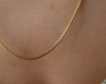Gold Kette Halskette 18k vergoldet Edelstahl wasserdichte Halskette Minimal Box Kette Halskette Süßwasserperle einfache Alltag Halskette