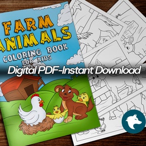 Animales de granja - 25 páginas - Libro para colorear para niños - Descarga instantánea de PDF