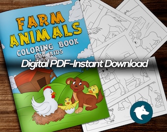 Animales de granja - 25 páginas - Libro para colorear para niños - Descarga instantánea de PDF