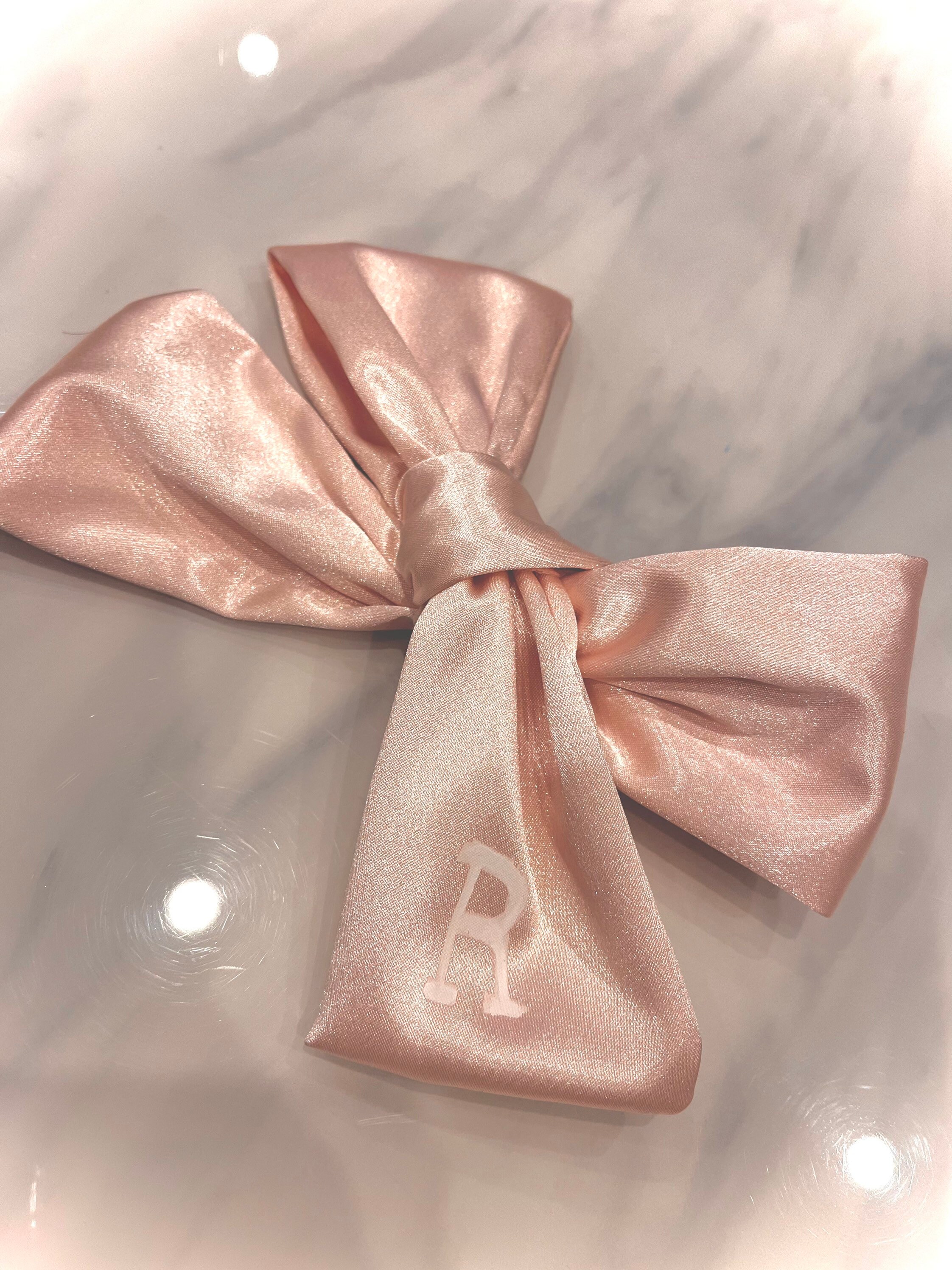 Pink Satin Bow, Painted Bow, Initial Bow, Customised Bows - Etsy