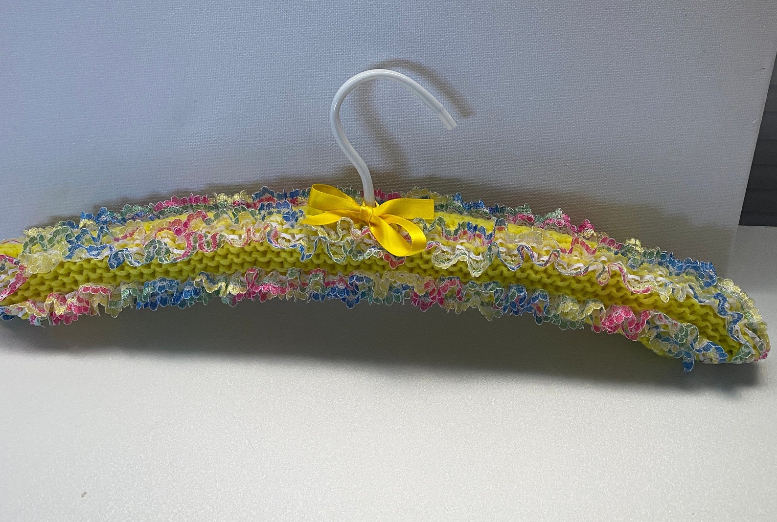 Handmade knitted lace coat hanger yellow multi Etsy
