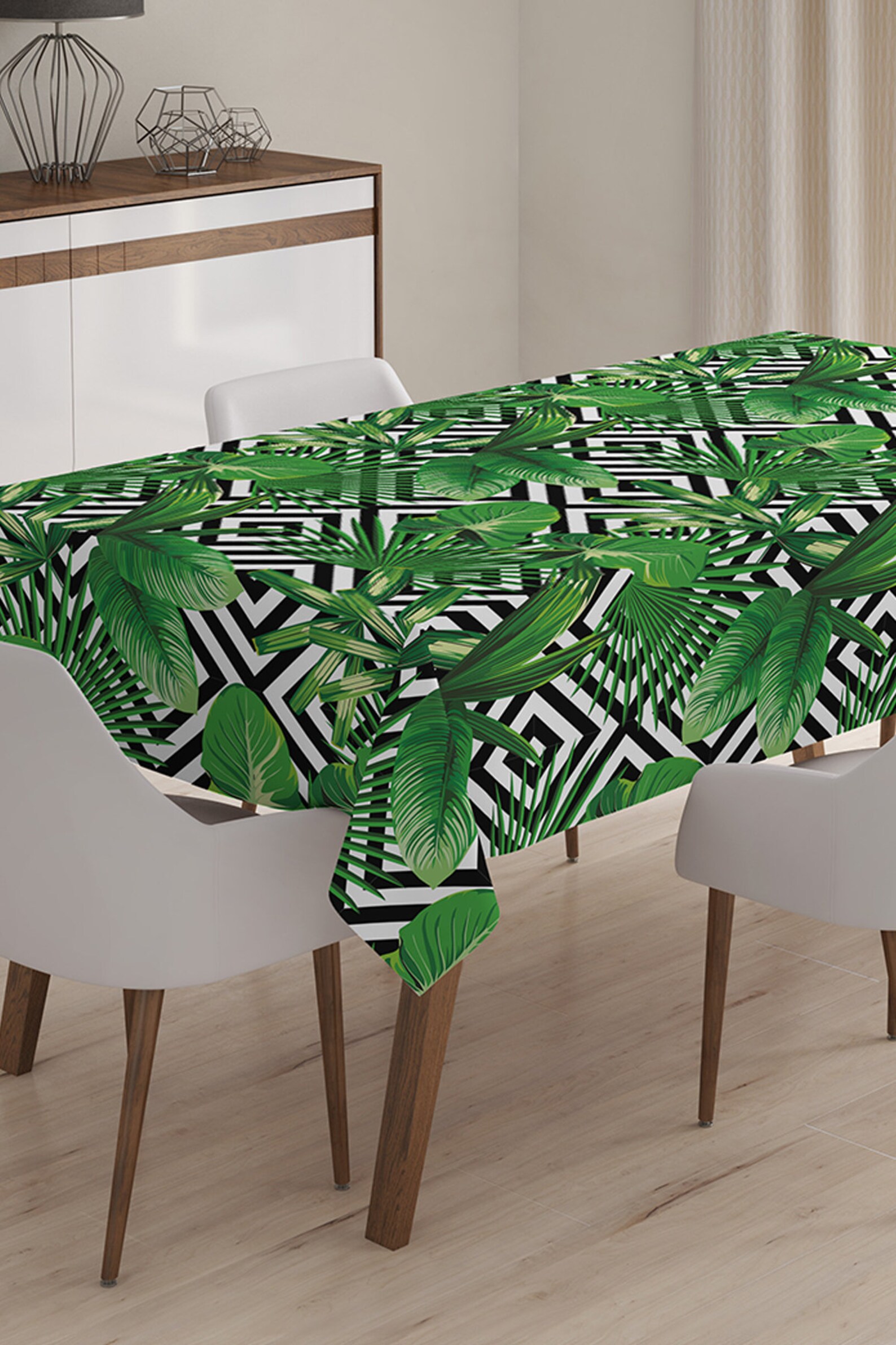 Green Leaf Tablecloth Black and White Rectangle Table Cover Etsy UK
