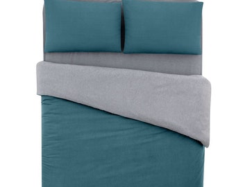 Parure de lit minimaliste moderne verte et grise avec drap-housse - Décoration de chambre élégante, tissu doux, parure de lit en coton au design élégant