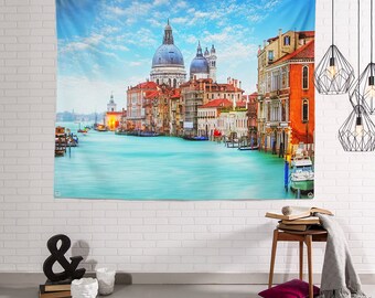 Designart TAP7425-80-68  Venice Cityscape Photography Blanket Décor Art for Home and Office Wall Tapestry x Large 80 in x 68 in Created On Lightweight Polyester Fabric 