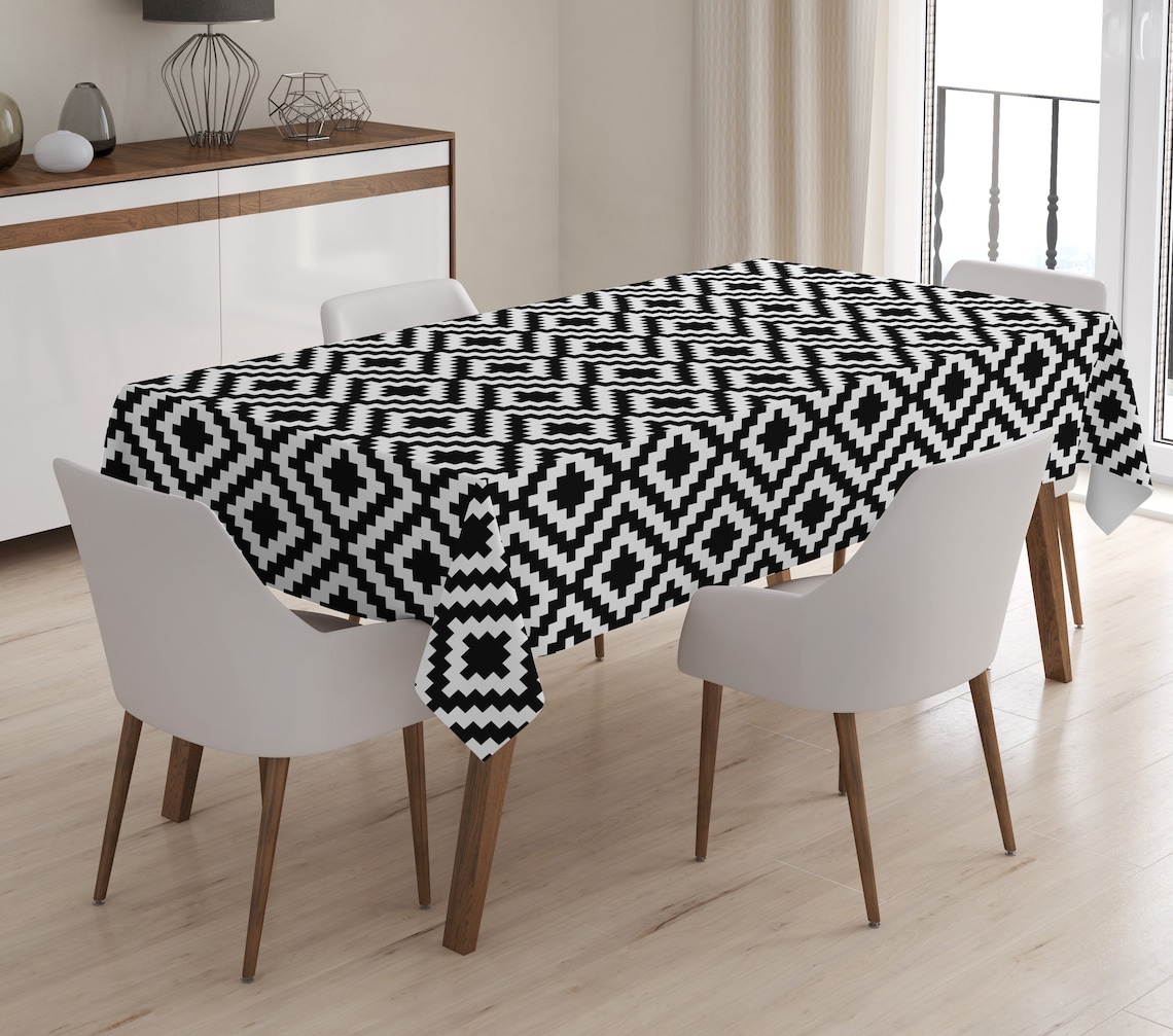 Black and White Tablecloth Geometric Rectangle Table Cover - Etsy