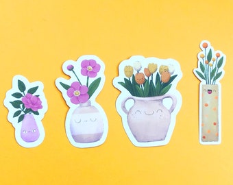 Süße Blumen Sticker, Set süße Frühlingssticker, Blumenvasen Aufkleber, florale Aufkleber, Valentinstag