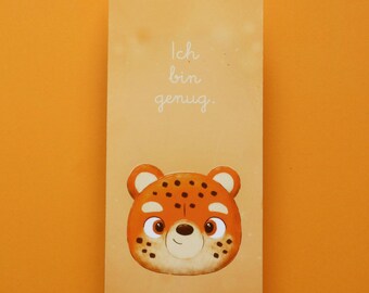 Bookmark "I am enough", affirmation for children, cute cheetah, gift for children, encouragement bookmark, self-love illustration cheetah