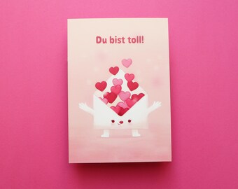 Postcard "You are great", Sweet letter with heart, Loving encouragement card, Friendship card, Small token of appreciation, Pink, Red