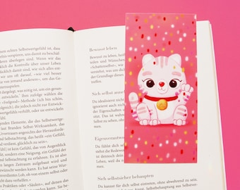 Pink cat bookmark, pink cat bookmark, waving cat bookmark, book lover gift, cat bookmark, love & friendship