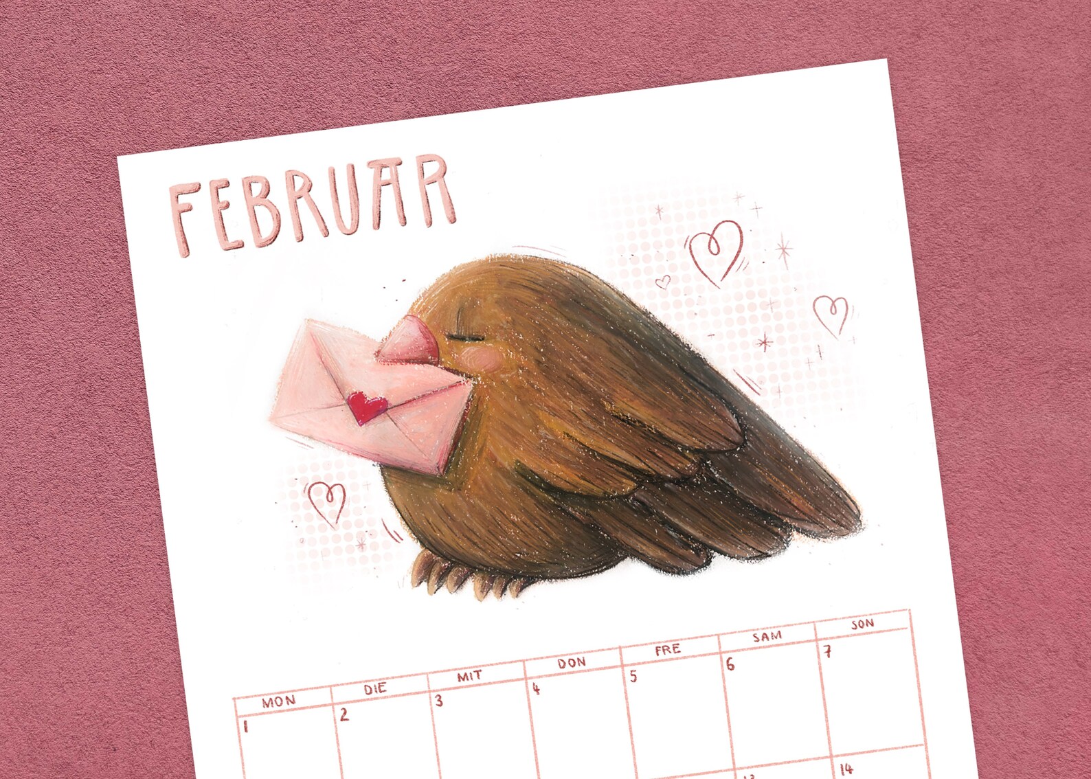 Februar Kalender mit süßem Vogel Motiv // A4 Kalenderblatt zum  Etsy